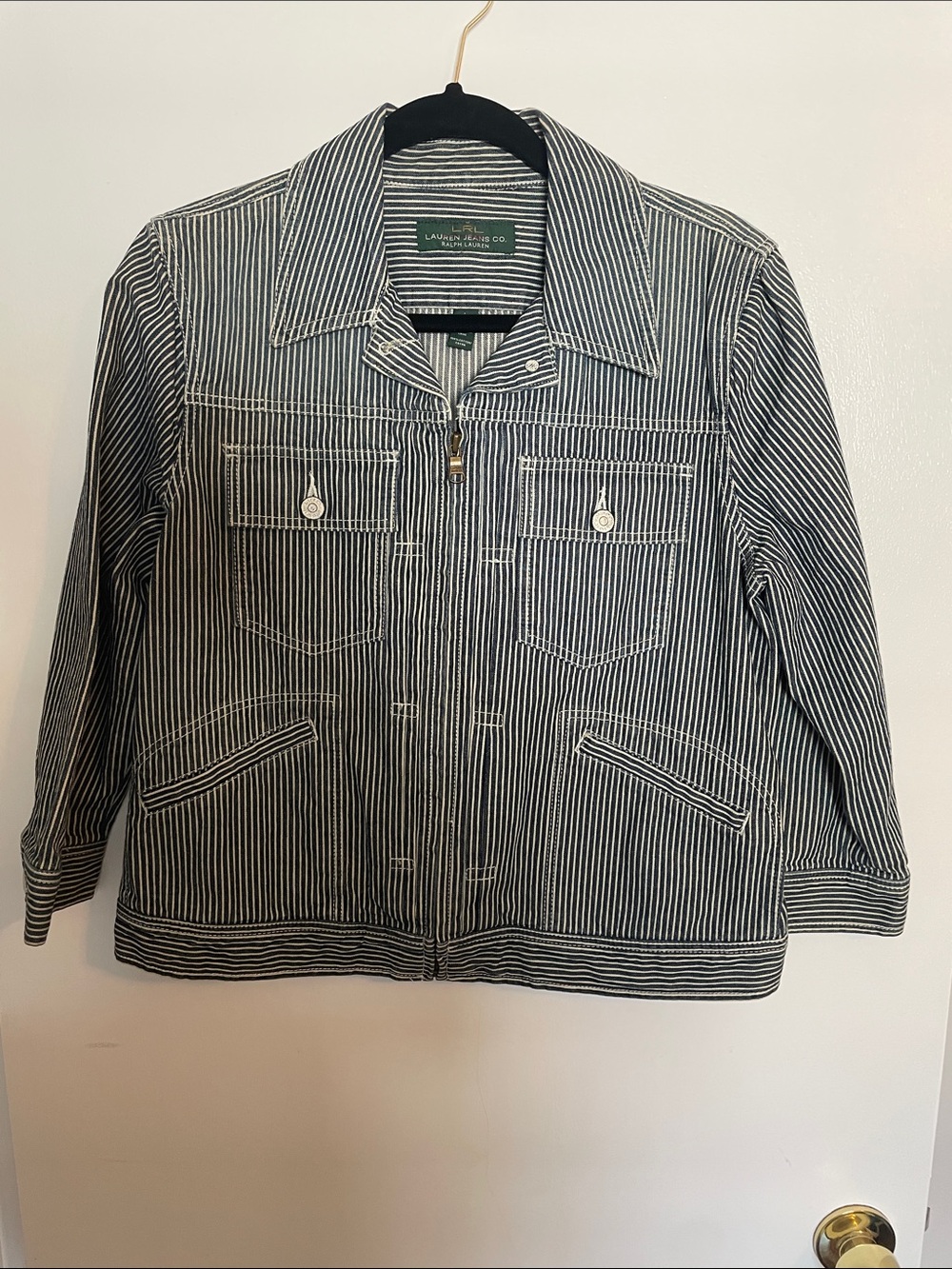 Lauren Ralph Lauren Blue & White Striped Cotton Zip Jacket